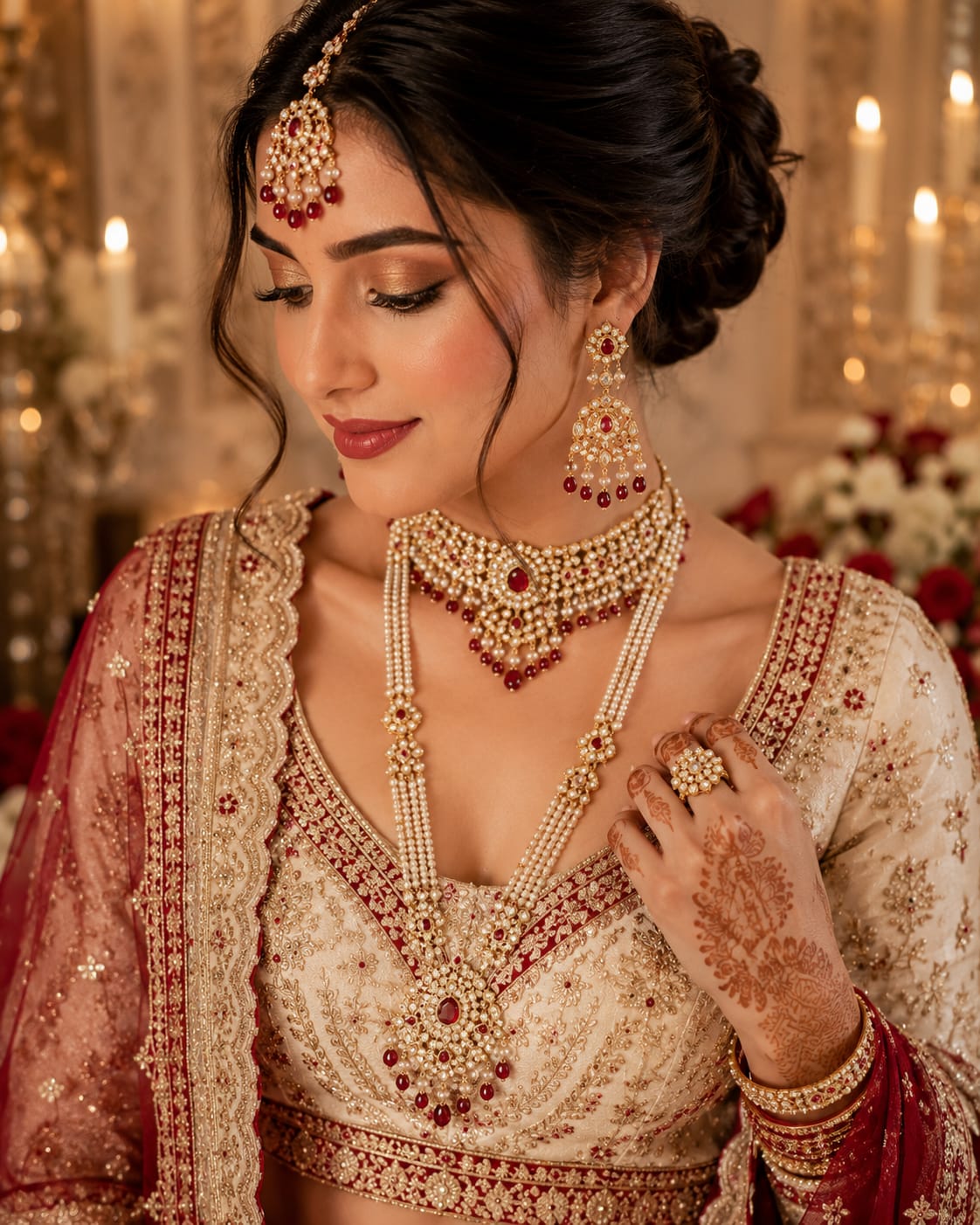 Ivory & Red Lehenga